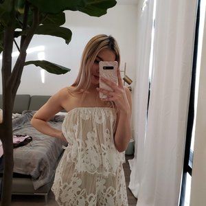 Lovers + Friends KRISTINE ROMPER (XS; IVORY)